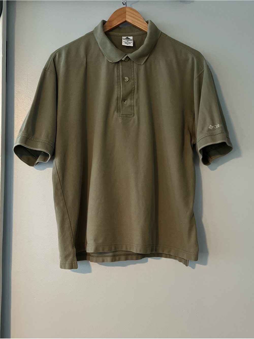 Vintage Columbia Polo Shirt Men’s Medium 100% Cotton Short Sleeve Olive Green